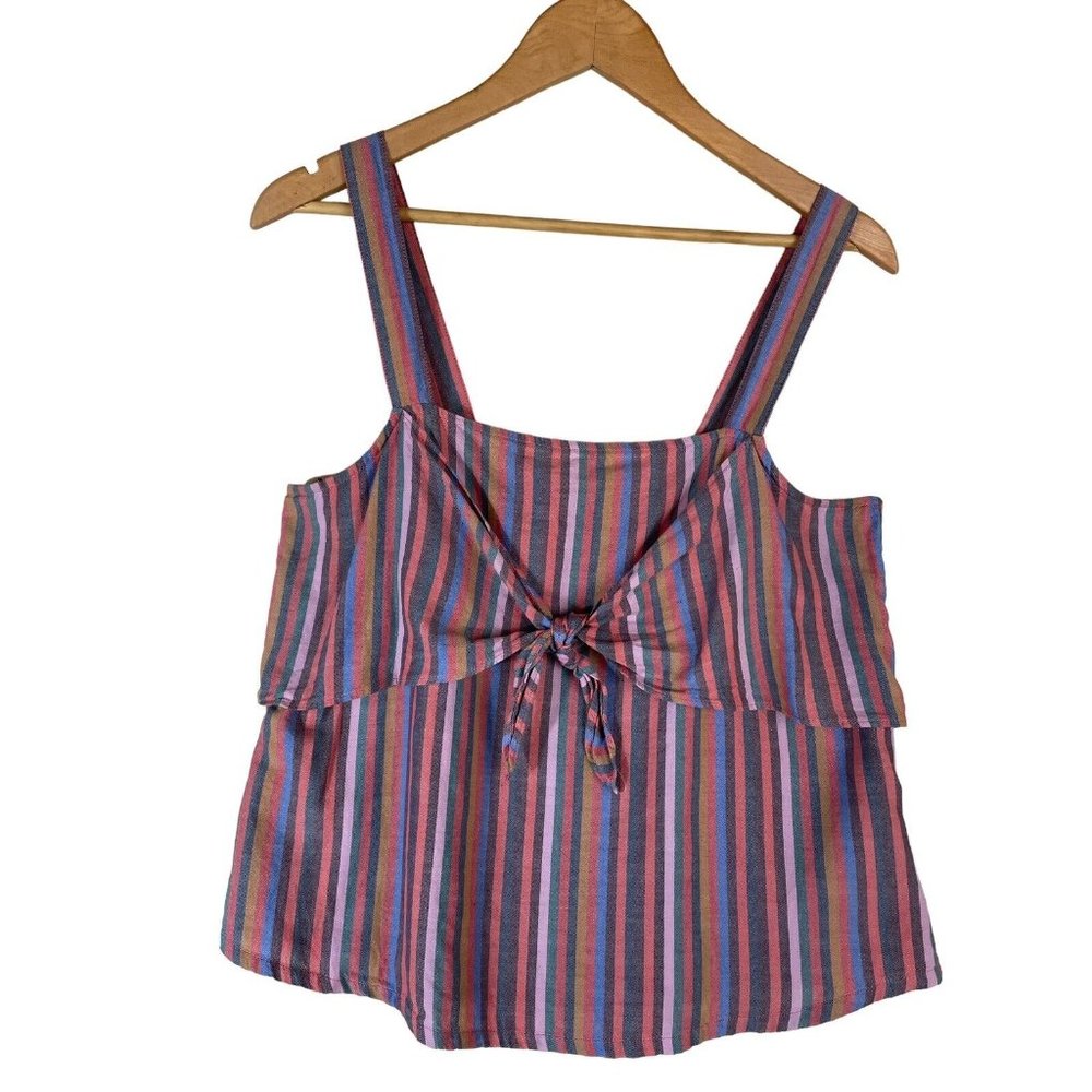 Madewell Top Women’s L-XL Rainbow Stripe Tie Front Cami Blouse Tank Sleeveless